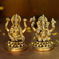 Statue de Figurine Métallique Dorée Antique Moderne Faite à la Main sur Mesure, Dieu Indien Lakshmi Ganesha, pour la Maison, Diwali, Mariage, Anniversaire