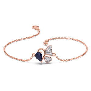 Bracelet papillon bleu serti de diamants avec chaîne en or rose et design central élégant en forme d'aile - Product Image 1