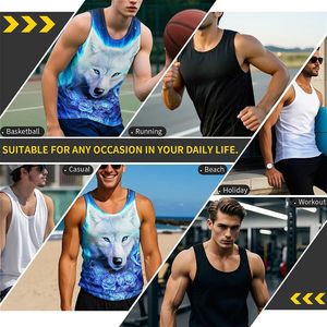 Débardeur Homme Personnalisé OEM avec Impression 3D par Sublimation, Motif Loup Intégral, T-shirt Décontracté sans Manches pour l'Été, Style Streetwear, Gilet de Sport - Product Image 6