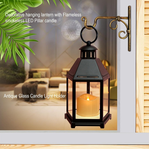Vintage Durable <b>Lantern</b> with Pillar Candle, Wall Hanging <b>Lamp</b>, Antique Design iron Holder for Home and Cafe Decor - Product Image 3