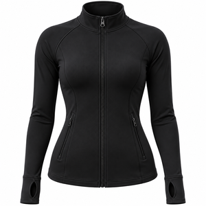 Veste de sport zippée ajustée pour femme avec logo sur le devant, manches longues, col montant, idéale pour la gym, le fitness et la course à pied - Product Image 6