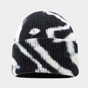 Wholesale Custom 100% Cotton Knitted Tie Dye Effect Multicolored Unisex Cuffed Fashion Beanie Hat with 3D Embroidery <b>Beach</b> - Product Image 3