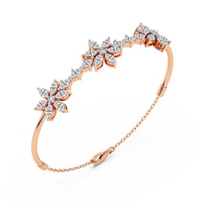Bracelet ouvrable en or massif 14 carats avec diamant de laboratoire Flora Marquise de forme fantaisie (1 CT.) Tw. Bracelet certifié IGI pour fille - Product Image 6