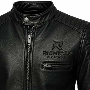 RICHTALK SPORTS Winter Warm <b>Genuine</b> <b>Leather</b> <b>Jacket</b> <b>Men</b> Stand Eco-Friendly Quick Dry Breathable Premium Quality Front - Product Image 4