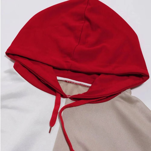 Sudadera con Capucha para Hombre, Diseño Color Block, Corte Ajustado, Informal, Tejida, Manga Larga, Roja, Blanca y Beige, con Bolsillos, Estilo Otoñal - Product Image 5