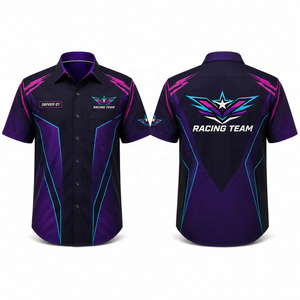 Camisa de trabajo personalizada para equipo de mecánicos, con botones, manga corta, diseño con ribetes, ropa de carreras, para verano e invierno - Product Image 6