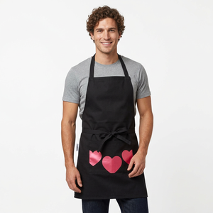 Tablier de chef noir pour homme avec poches en forme de cœur rose, ceinture à nouer, pour personnel de restaurant et de bar, tissu 65% polyester 35% coton, toutes saisons - Product Image 2