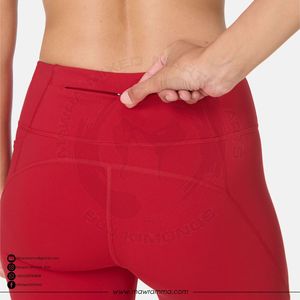 Mawra Pantalones Cortos de Yoga de Cintura Alta para Mujer, Rojos Lisos, Elásticos en Cuatro Direcciones, con Bolsillos, Cintura Elástica, Sin Costuras, Ropa Deportiva, Estilo Biker - Product Image 3