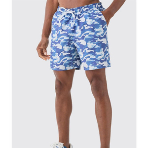 Men's Blue <b>Camouflage</b> Print Board <b>Shorts</b> Quick Dry With Pockets Drawstring Waist Casual Swim Trunks - Product Image 1