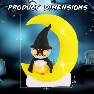 Búho Inflable con Luces LED de Halloween sobre la Luna, Decoración Grande de Luna y Búho Mago para Exteriores, Decoraciones de Jardín para Días Festivos - Product Image 6