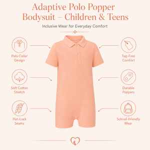Body de polo color melocotón |   Ropa Sensorial Especial para Niños, Prendas Inclusivas Unisex, Transpirables, de Algodón Elástico y Suave, para Todas las Estaciones - Product Image 5