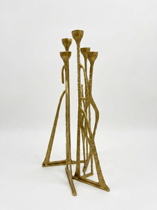 Brutalist Style Gold Candle Holder Antique Gold Finish Multi-Arm <b>Candelabra</b> Geometric Abstract Metal Candlestick for Hotel Lobby - Product Image 6