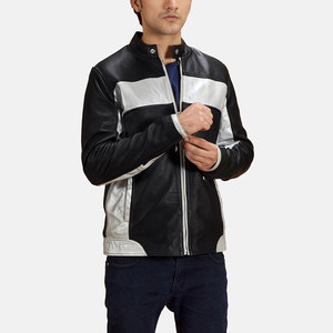 Men's Black And <b>Silver</b> Leather Moto <b>Jacket</b> Zip Front Regular Fit Autumn Wear - Product Image 3