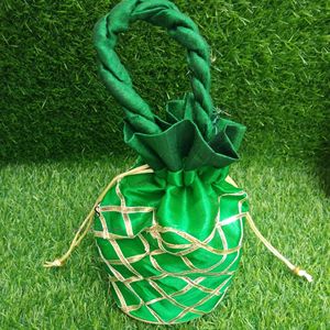 Multicolor Designer Gotta <b>Work</b> Satin <b>Bag</b> Handbag Potli <b>Bag</b> With Dudal Handle Embroidered Polti <b>Bags</b> for Wedding, Hldi Favors - Product Image 5