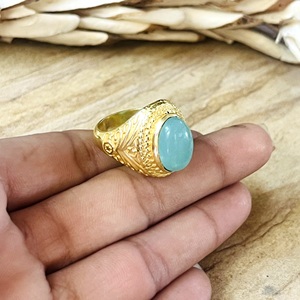 Bague Bohème à Motif Floral en Calcédoine au Design Unique, Bijoux Bohèmes en Laiton Plaqué Or 18 carats pour Femme, Style Vintage, pour Vente en Gros/OEM/ODM - Product Image 4