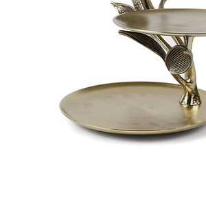 Exquisite Three-Tiered Gold Cake Stand Featuring Multiple Round Platters And An Artistic Branch Structure With Detailed Leaves - Product Image 5