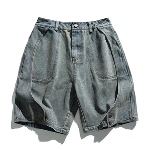 Shorts cargo en jean gris tendance pour homme, taille haute, déchirés, style décontracté d'été, en coton respirant tissé - Product Image 3