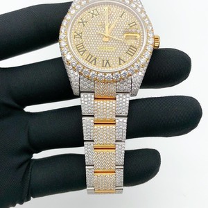 Reloj de Lujo para Hombre con Incrustaciones de Diamantes, Caja Redonda de Acero Inoxidable de 36 mm, Movimiento de Cuarzo Analógico con Fecha, Cierre Plegable - Product Image 2