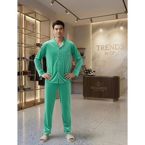 Luxury Men's Velvet Pajama Set-Winter Warm Eco-Friendly Anti-Bacterial Soft Nightwear Piped Trim Pockets Double Fabric French - Product Image 3