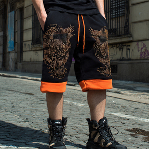 กางเกงขาสั้นแฟชั่นสตรีทประดับเพชรสำหรับผู้ชาย กางเกงวิ่งจ๊อกกิ้ง กางเกงขาสั้นผ้าฟลีซประดับเพชร กางเกงขาสั้นเอวยางยืดประดับเพชรสำหรับผู้ชาย - Product Image 1