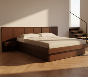 Graz Teak Queen/King Size Durable Eco-Friendly <b>Platform</b> <b>Bed</b> Frame Elegant Panel Headboard Modern Design for Refined Bedroom Home - Product Image 6