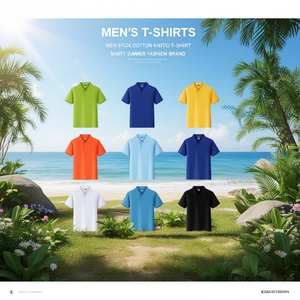 T-shirt décontracté pour homme en coton tricoté 100 % anti-rides, coupe classique, manches courtes/fendues – Mode estivale - Product Image 3