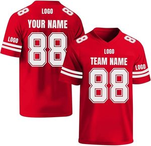 Maillot de football américain rouge personnalisable pour homme, col en V, manches courtes, impression numérique, respirant, séchage rapide, sangle réglable - Product Image 2