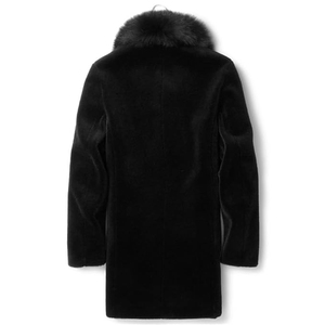 Fox Fur Winter Warm Full Pelt Hooded <b>Men's</b> Overcoat <b>Long</b> Coat Anti-Wrinkle Floral Pattern - Product Image 2