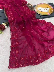 Party Wear Designer Sequence Work Burburry Silk Saree With Silk Blouse - Product Image 4