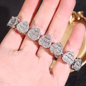 Bracelet en argent rhodié avec pendentif cœur en moissanite pour homme et femme, bijou de luxe glacé style hip-hop - Product Image 6