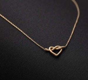 925 Sterling Silver Christian Heart Knot Charm Pendant Necklace 14K Gold Plated High Polished Link Chain Minimalist Jewelry - Product Image 1