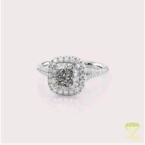 Bague de fiançailles en or jaune avec halo de moissanite taille coussin et pavé dissimulé, bague de promesse pour femme - Product Image 4