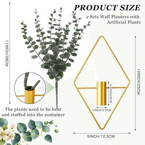 8 Pcs Modern Geometric <b>Boho</b> Metal <b>Hanging</b> Vase Indoor Plants Holder <b>Wall</b> Display Shelves for Bathroom Artificial Eucalyptus - Product Image 4