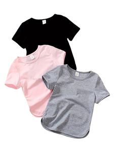 Camiseta de Niña de Manga Corta, Informal, de Tres Piezas, 100% Algodón, Personalizable, Fabricada en Fábrica - Product Image 3