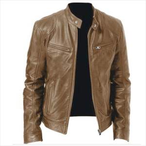 Veste en cuir noir coupe slim coupe-vent de haute qualité pour motards classiques, en PU, pour hommes - Product Image 1