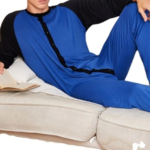 Mono de una pieza de primavera y otoño para hombre, pijama con cuello redondo, manga larga, cierre frontal con botones en la cadera, ropa de dormir cómoda, conjunto de ropa de casa - Product Image 4