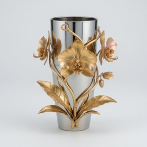 Vase Centre de Table en Aluminium Coulé Doré, Plaqué Nickel-Argent, Décoration de Table - Product Image 2