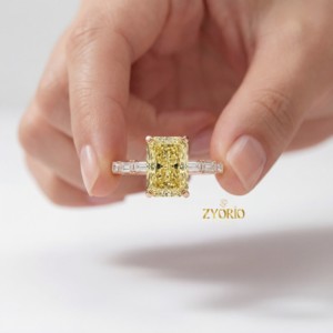 Hermoso Diamante Amarillo Radiante VVS Cultivado en Laboratorio, Engaste Pavé, Oro 14K/18K, Moderno, para Novia, Compromiso, Fiesta, Boda, Aniversario, Regalo - Product Image 2