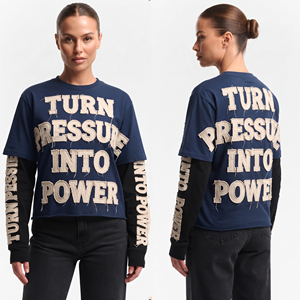 Women's Vintage Loose Double Layer Long Sleeve T-Shirt 100% Cotton Distressed Embroidery - Product Image 1