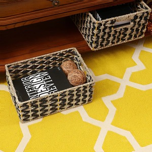 Set of 2 Seagrass <b>Baskets</b> in Black and Natural Color Handmade <b>Storage</b> <b>Basket</b> Wholesale eco-friendly Made in Vietnam - Product Image 6