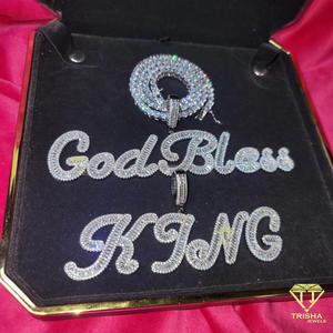 Luxury " KJNG " Name Necklace Custom Bubble Letter Pendant Cuban <b>Chain</b> <b>Rapper</b> Jewelry Statement Piece - Product Image 5