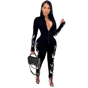 Mono de manga larga con cuello alto y estampado verde oliva para mujer, de cintura alta, ajustado, largo, para discoteca, de spandex y poliéster - Product Image 2