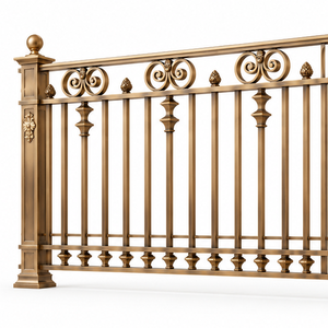 Rampe d'escalier classique en métal doré avec balustres à double volute et poteaux décoratifs pour intérieurs de luxe - Product Image 2