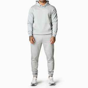 Ensemble de survêtement décontracté pour homme, bleu clair, à capuche, manches longues, sweat-shirt et pantalon, couleur unie, 100% coton, coupe ample, pour l'automne - Product Image 5