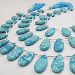 Perles de pierre de magnésite turquoise, forme poire, simples, 8 pouces de long - Product Image 3
