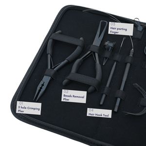 Hair Extension Tools Kit Rexine <b>Case</b> Parting Finger Sectioning Clips Tail Comb Scissor <b>Needle</b> Loop Wire Hook Plier Set Salon - Product Image 3