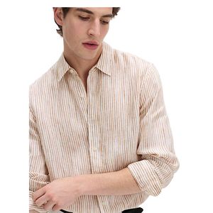 Camisa de Lino Puro Premium con Rayas Verticales para Hombre, Corte Relajado, Informal, para Vacaciones y Resort - Product Image 2