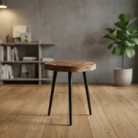 Table d'appoint rustique en bois et fer avec plateau rond et support trépied, meuble d'appoint industriel pour salon, cuisine, café, décoration