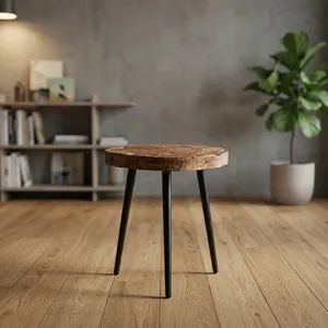 <b>Rustic</b> Wooden Iron <b>Side</b> <b>Table</b> with Round Top Tripod Stand Industrial Accent Furniture for Living Room Kitchen Cafe Decor - Product Image 2