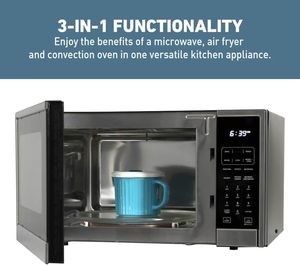 Horno de Convección 3 en 1 con Microondas y Freidora de Aire, 1000 Watts, 10 Niveles de Potencia y 12 Ajustes Preestablecidos, Descongelación Rápida, Control Electrónico - Product Image 3